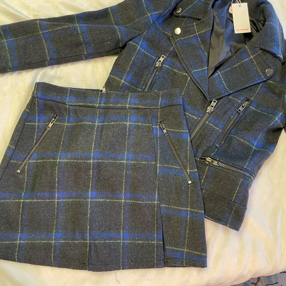 REVOLVE Blue and Black Plaid Skirt Set - Picture 3 of 3